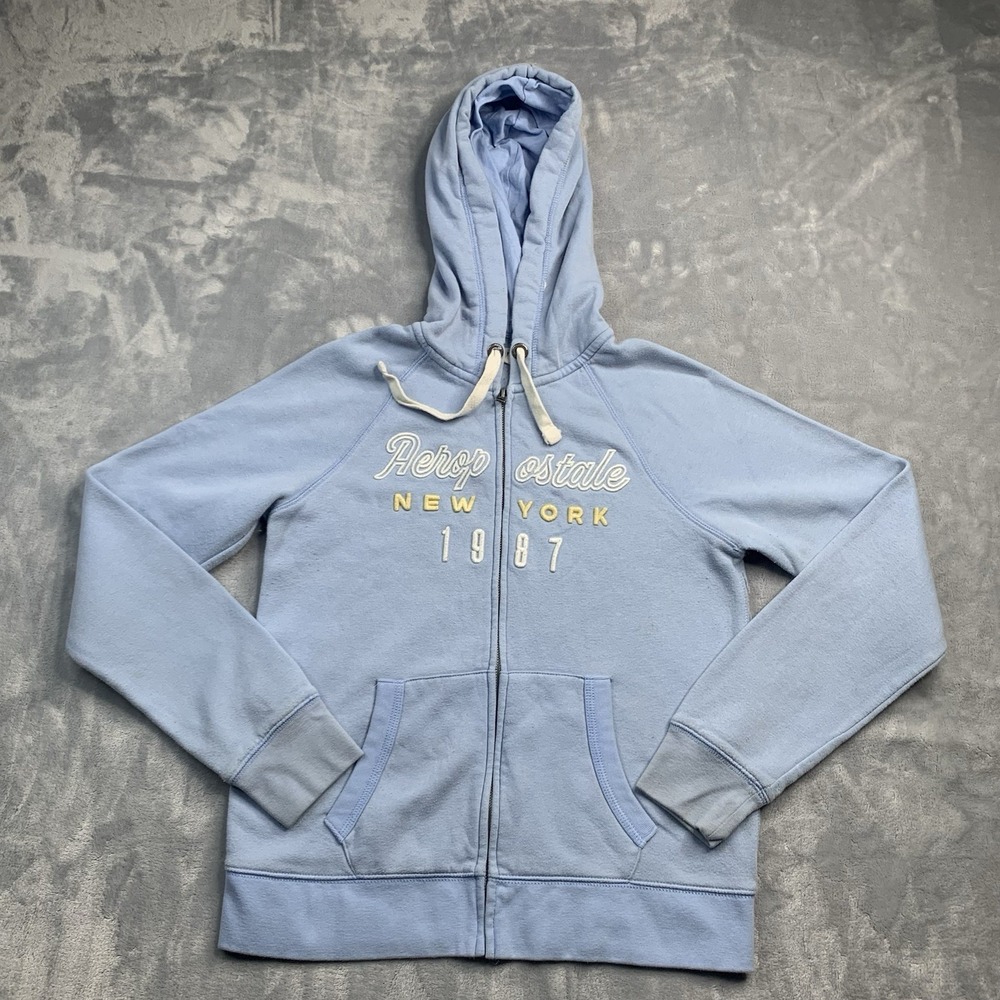Aeropostale Women's Full Zip Up Light Blue 1987 New York Center Logo Size M